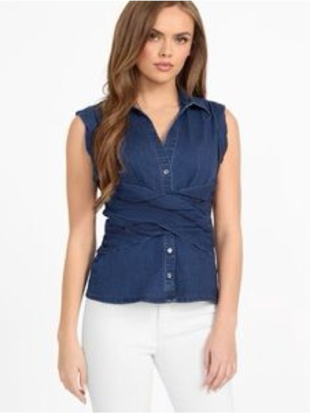 White House Black Market Denim Peplum Top Size 4